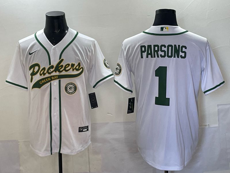 Men 2025 Green Bay Packers #1 Parsons white Joint Name Nike Limited NFL Jersey style 006